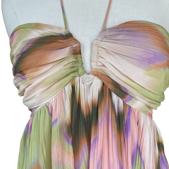 Steve Madden Nolita Halter Maxi Dress Sz L Tie Dye Watercolor Sheer Resortwear - Picture 2 of 16